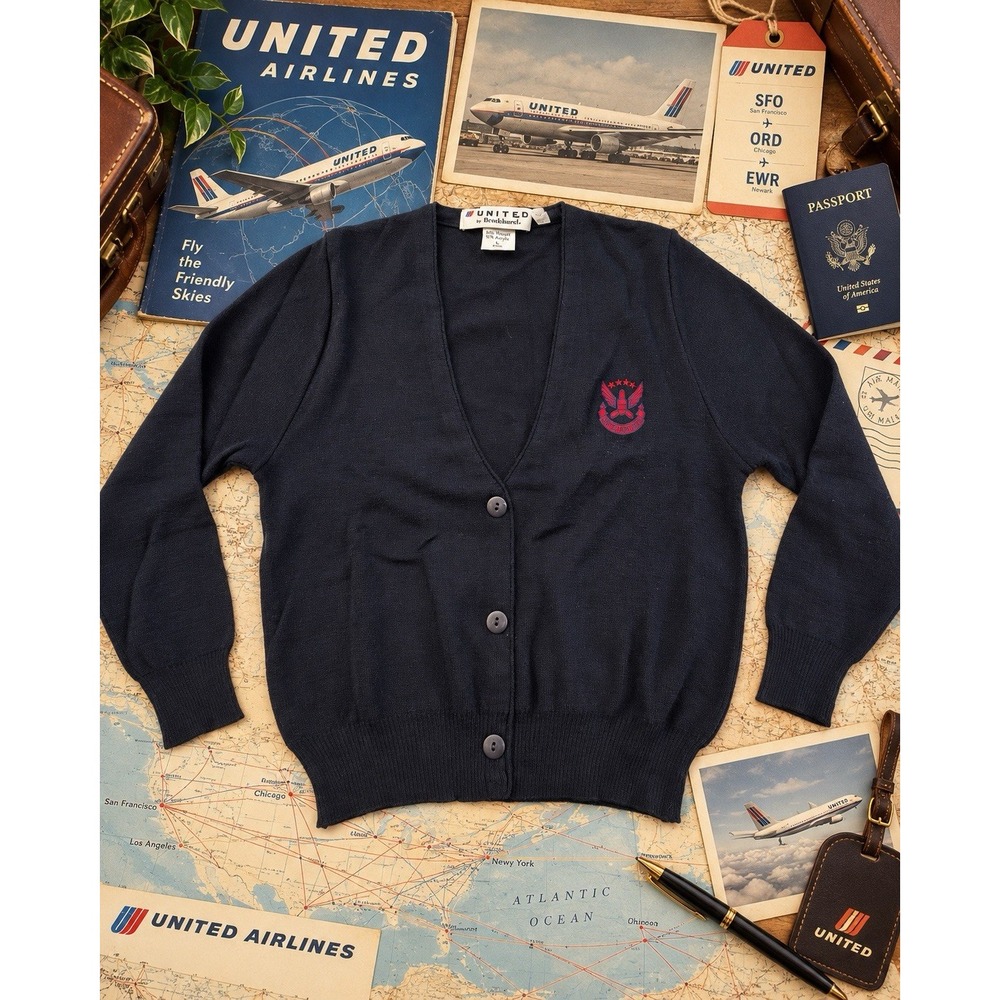 Vintage United Airlines Flight Attendant Cardigan Brookhurst Wool Blend Size L